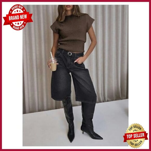 Fuzzy Knit Pullover Sweater Cap Sleeve Crew Neck Fall Casual Tops - Picture 6 of 6